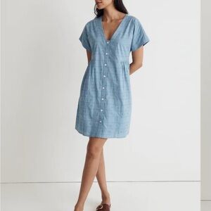 Madewell Button-Front V-Neck Mini Dress